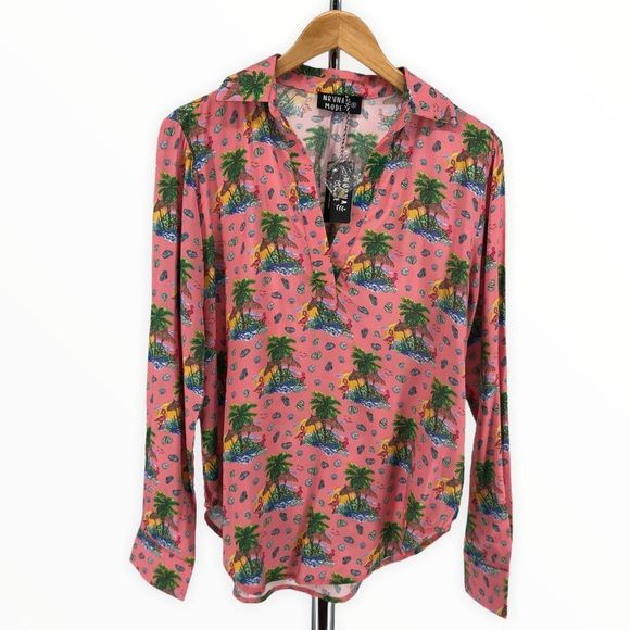 Nrvna Mode Colette Beach Print Blouse Long Sleeve V Neck Viscose size small NWT - Picture 3 of 12